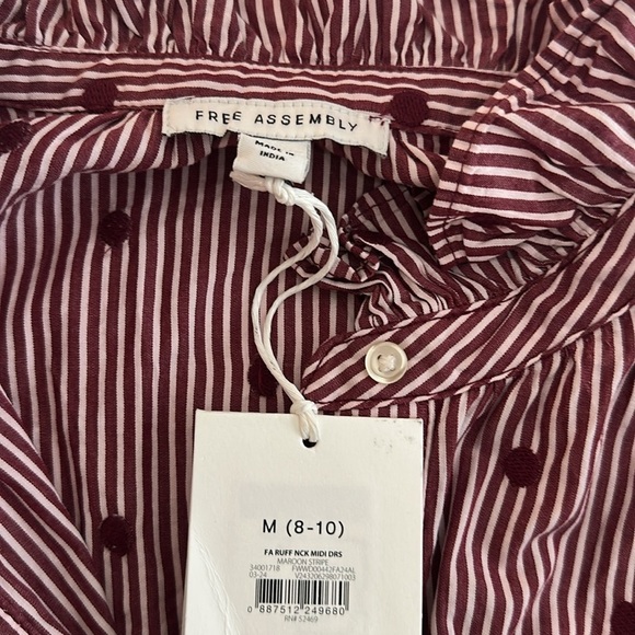 NWT Free Assembly Ruffle Neck Cotton Embroidered Midi Dress in Red/Maroon Size M - Picture 10 of 12